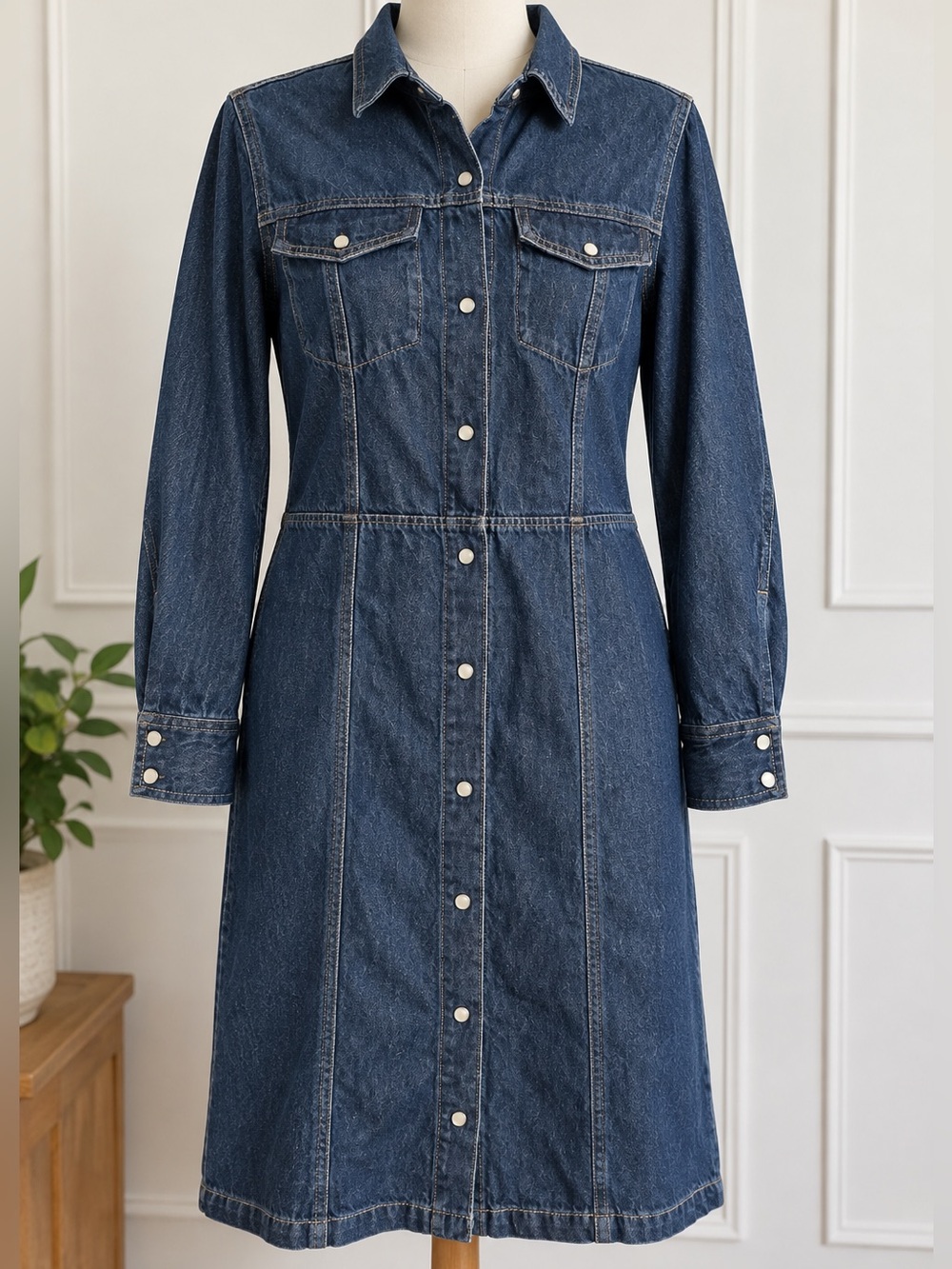 Gap Denim Western Shirt Jean Dress M 100% Cotton Pearl Snap Fall NWT